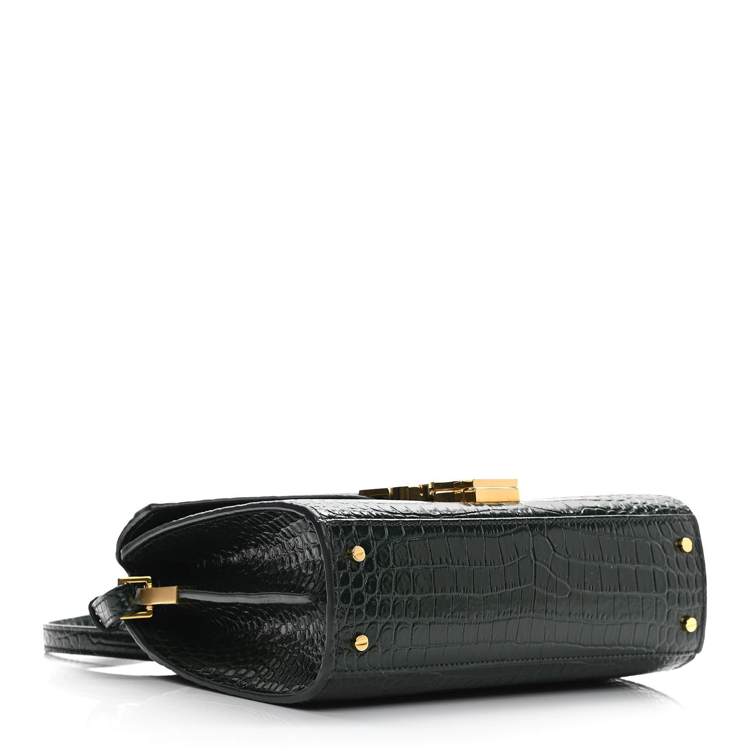 Saint Laurent Calfskin Crocodile Embossed Mini Classic Monogram Cassandra Top Handle Green 4 of 13