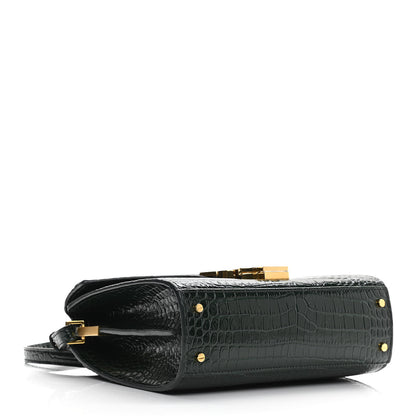Saint Laurent Calfskin Crocodile Embossed Mini Classic Monogram Cassandra Top Handle Green 4 of 13