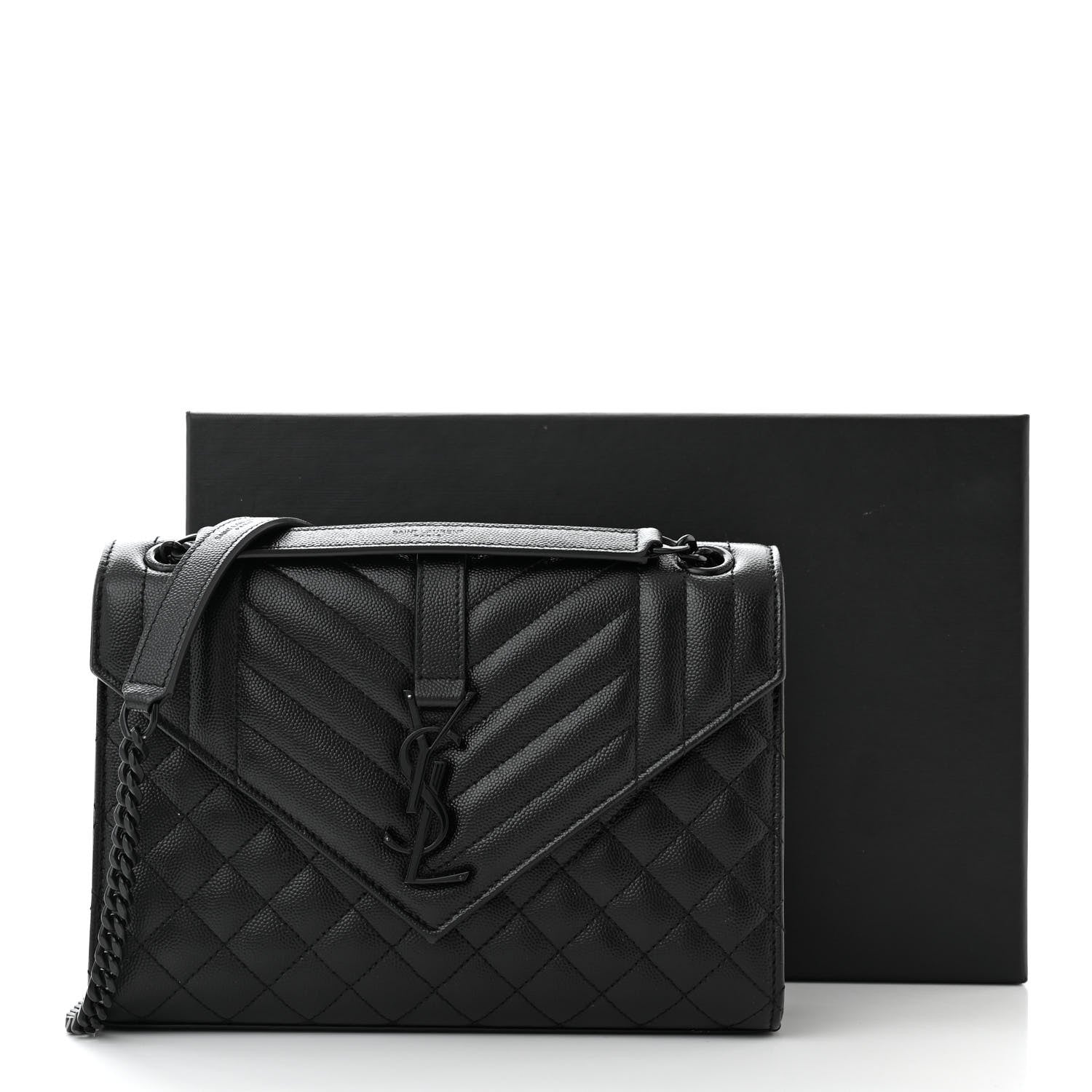 Saint Laurent Grain De Poudre Textured Mixed Matelasse Triquilt Medium Monogram Monochrome Satchel Black 11 of 11