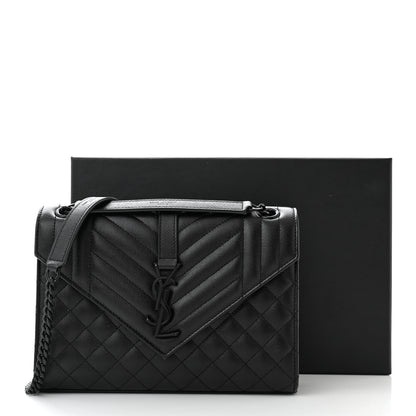 Saint Laurent Grain De Poudre Textured Mixed Matelasse Triquilt Medium Monogram Monochrome Satchel Black 11 of 11