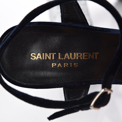 Saint Laurent Velvet Glitter Claire Candy Bow 80 Platform Sandal 37 Marine Argento 6 of 9
