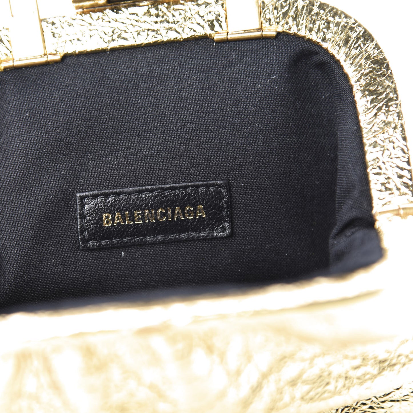 Metallic Textured Calfskin Logo Cloud Coin Purse With Strap Gold