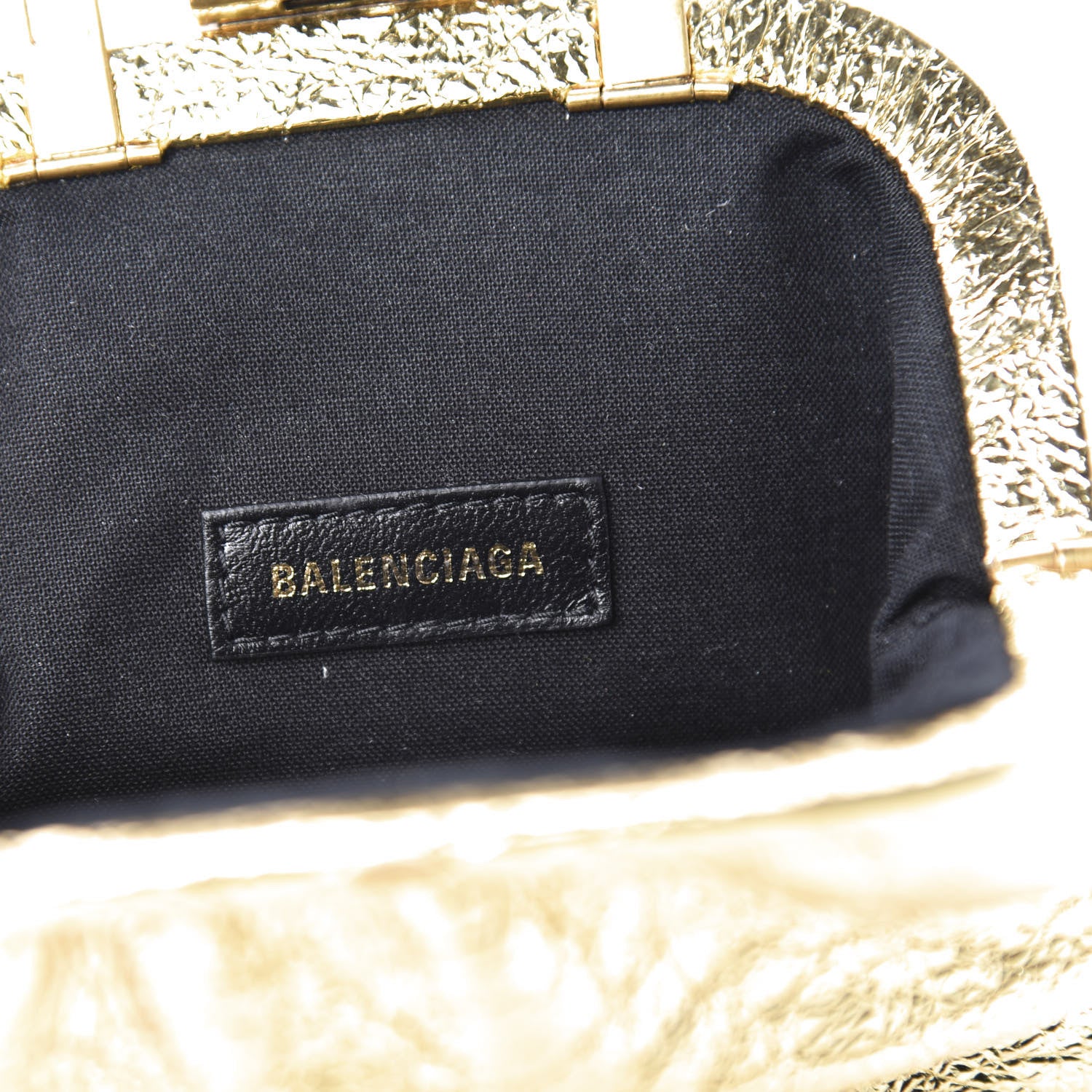 Balenciaga Metallic Textured Calfskin Logo Cloud Coin Purse With Strap Gold 9 of 14