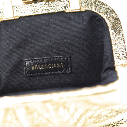 Balenciaga Metallic Textured Calfskin Logo Cloud Coin Purse With Strap Gold 9 of 14