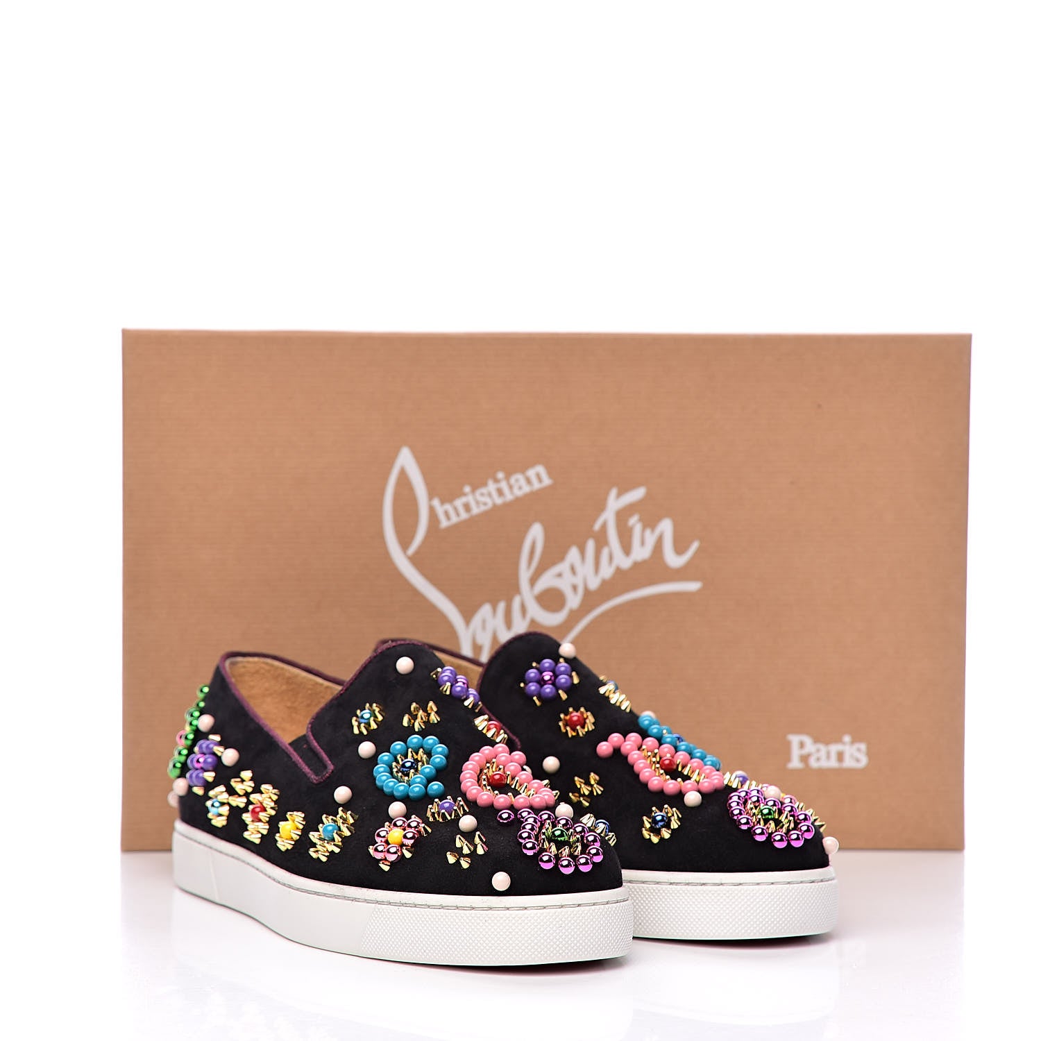 Christian Louboutin Velvet Beaded Candy Boat Flats 38.5 Black 12 of 12
