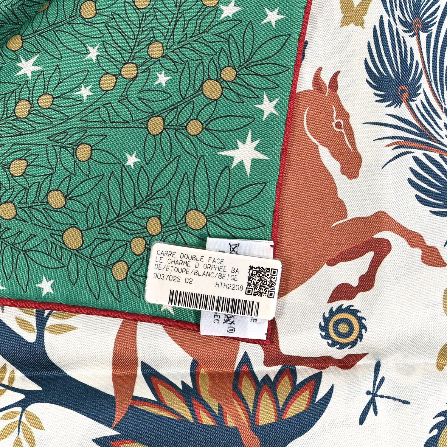 Hermes Silk Sous Le Charme d'Orphee Double Face Scarf 90 Etoupe White Beige Dore 3 of 6