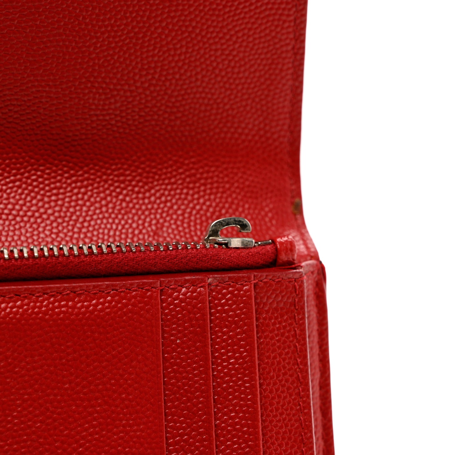 Saint Laurent Grain De Poudre Matelasse Chevron Monogram Compact Tri Fold Wallet Red 6 of 9