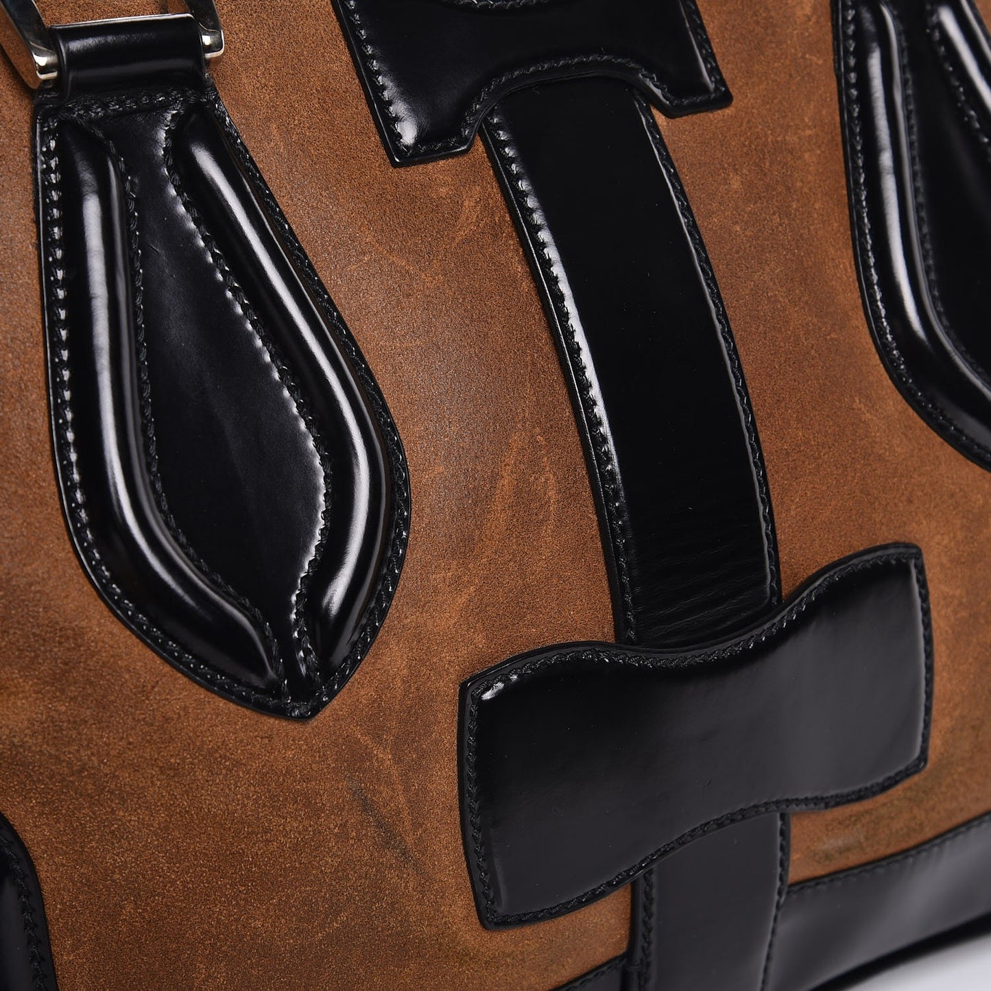 Calfskin Suede Frame Bag Brown Black