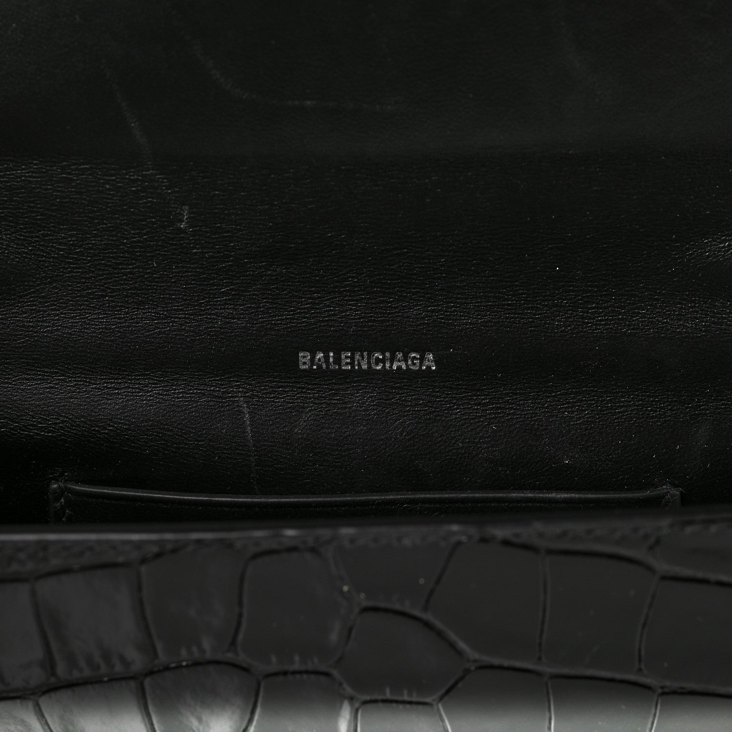 Balenciaga Shiny Calfskin Crocodile Embossed BB Phone Holder Wallet On Chain Black 5 of 8