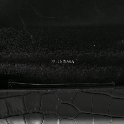 Balenciaga Shiny Calfskin Crocodile Embossed BB Phone Holder Wallet On Chain Black 5 of 8