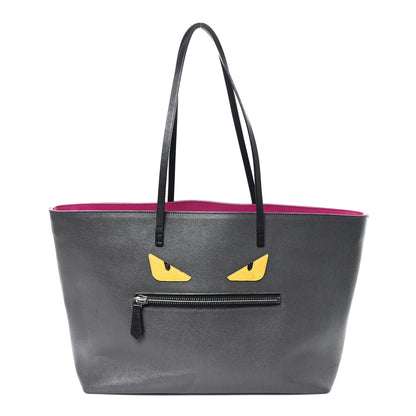 Fendi Vitello Elite Cuoio Monster Buggies Medium Roll Tote Carbone Black Multicolor Magenta 1 of 11