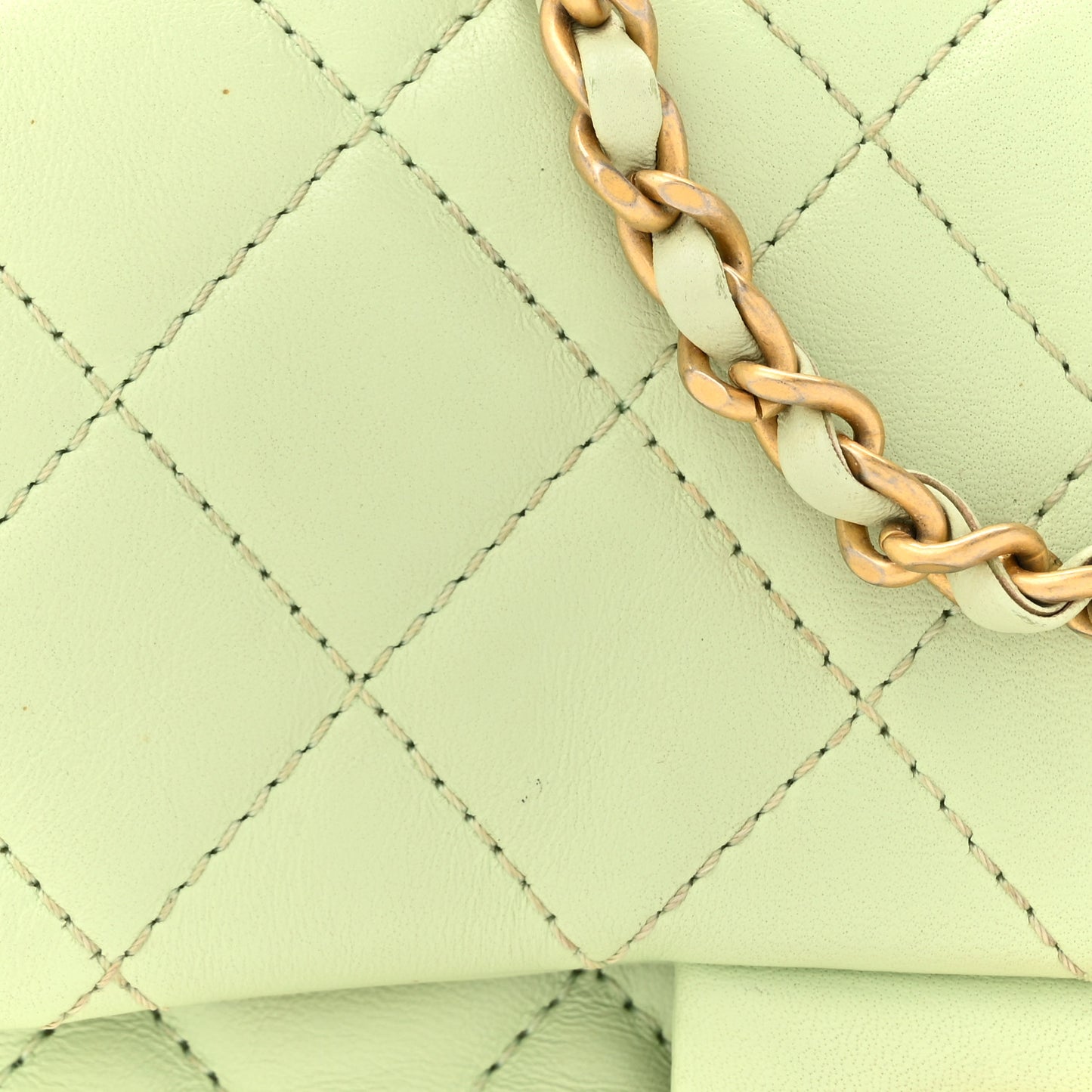 Lambskin Quilted Mini Pearl Crush Flap Light Green