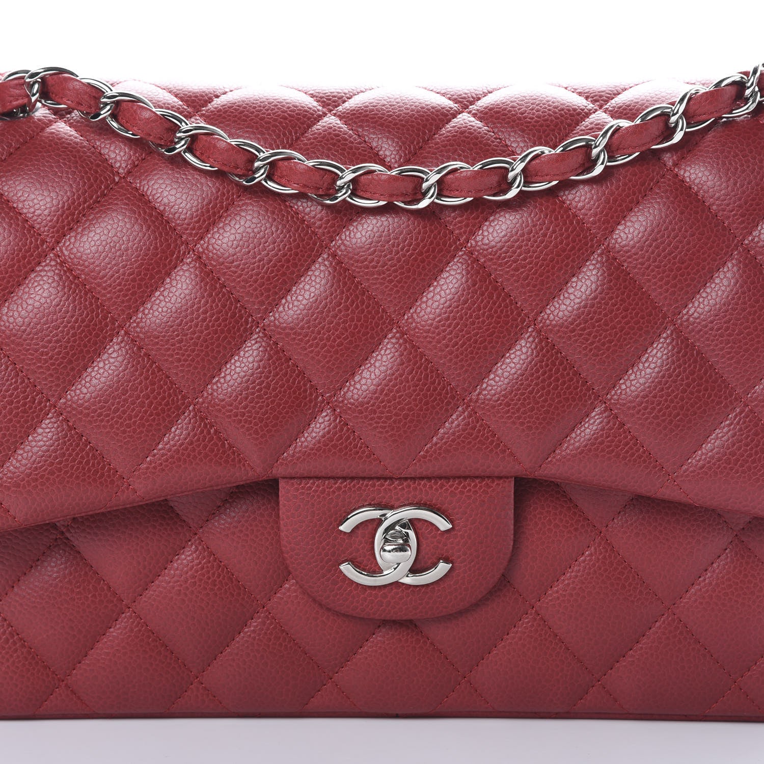 Chanel Caviar Quilted Jumbo Double Flap Red 7 of 10