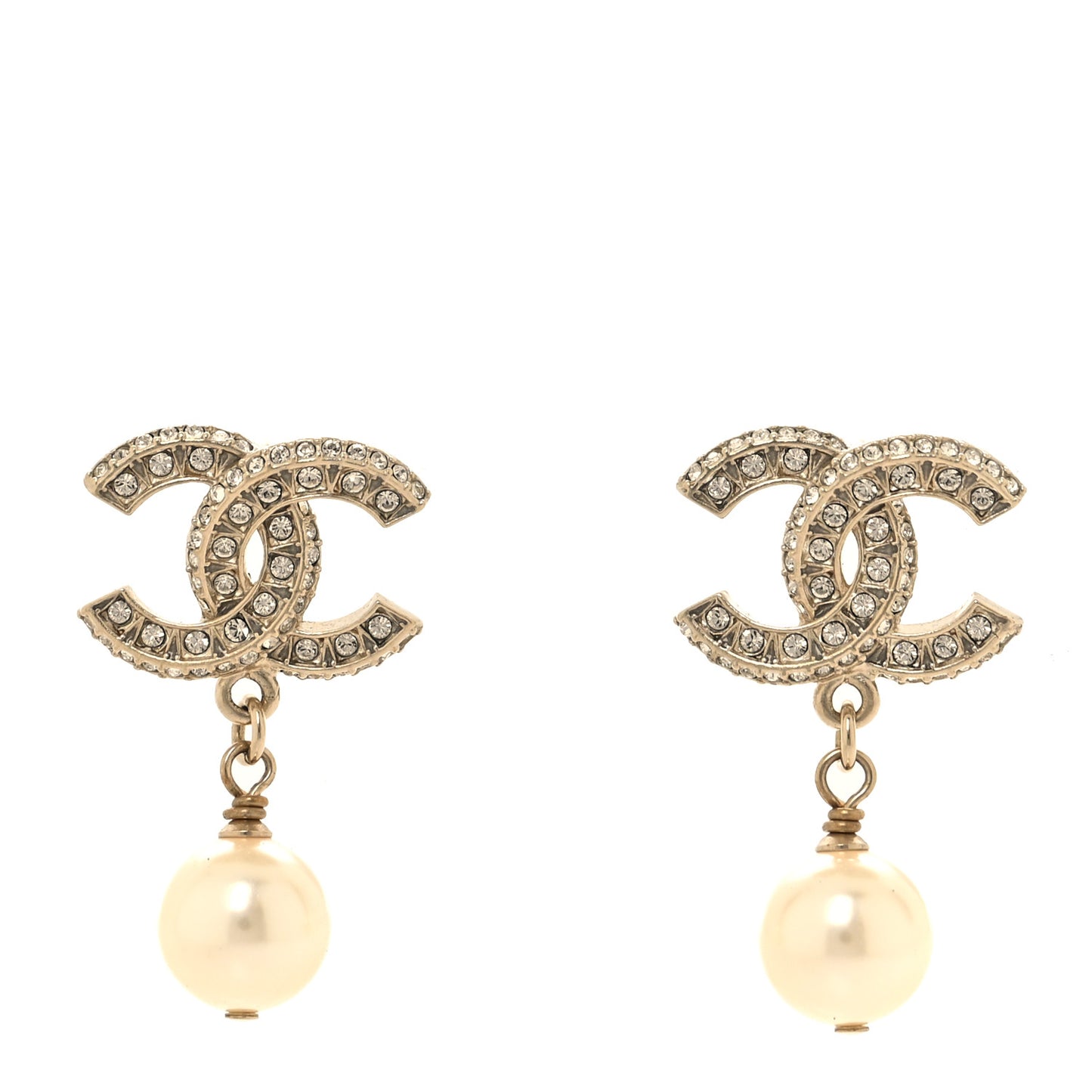Crystal Pearl CC Drop Earrings Gold