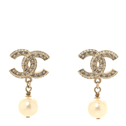 Chanel Crystal Pearl CC Drop Earrings Gold 1 of 5
