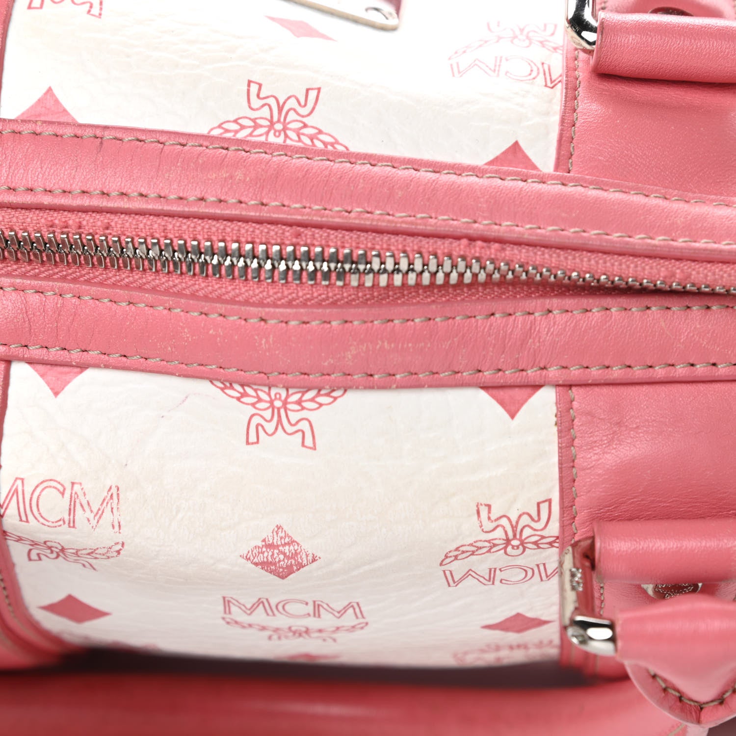 MCM Visetos Small Boston Bag Pink White 18 of 18