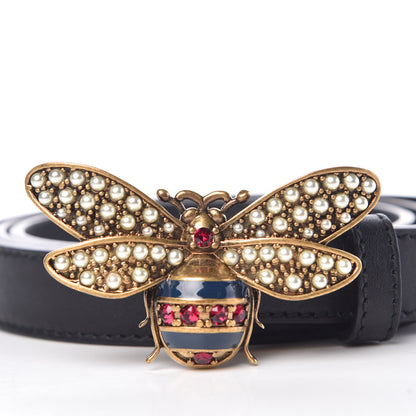 Gucci Calfskin Queen Margaret Bee Belt 90 36 Black 6 of 8
