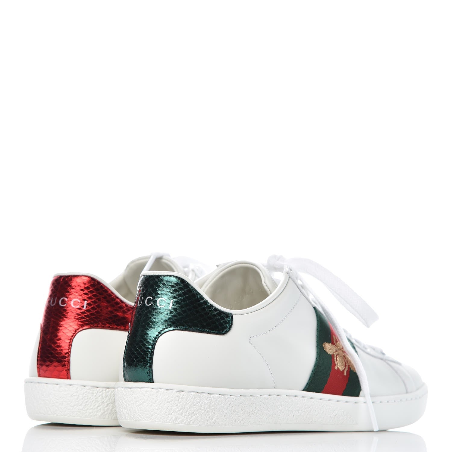 Gucci Calfskin Ayers Bee Embroidered Ace Sneakers 34.5 White Green 4 of 10