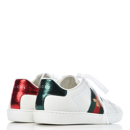 Gucci Calfskin Ayers Bee Embroidered Ace Sneakers 34.5 White Green 4 of 10