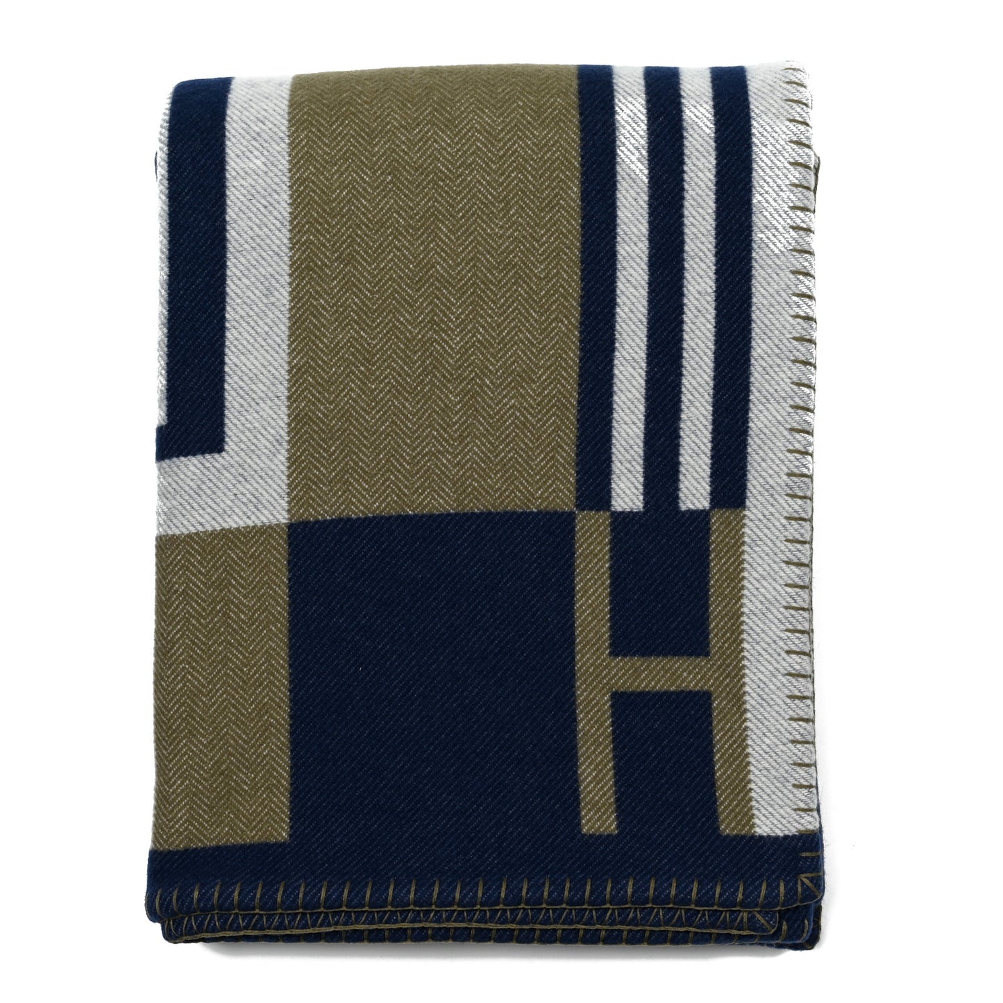 Wool Cashmere Ithaque Blanket Marine Kaki