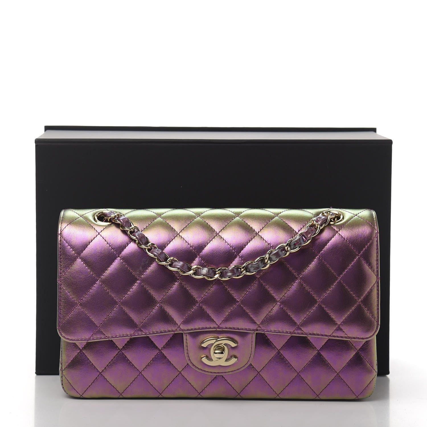 Chanel Iridescent Lambskin Quilted Medium Double Flap Purple 14 of 14