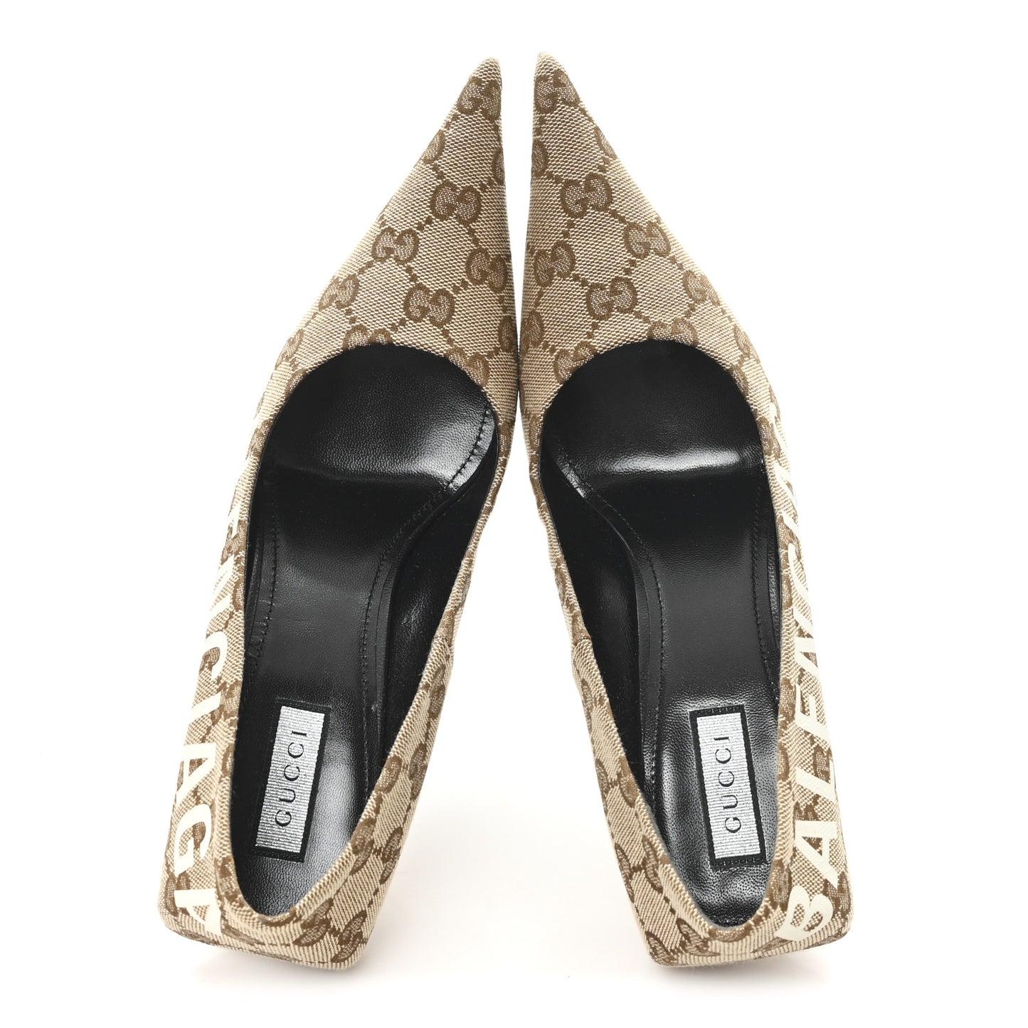 X GUCCI GG Monogram Square Knife 80mm Pumps 36.5 Beige Ebony