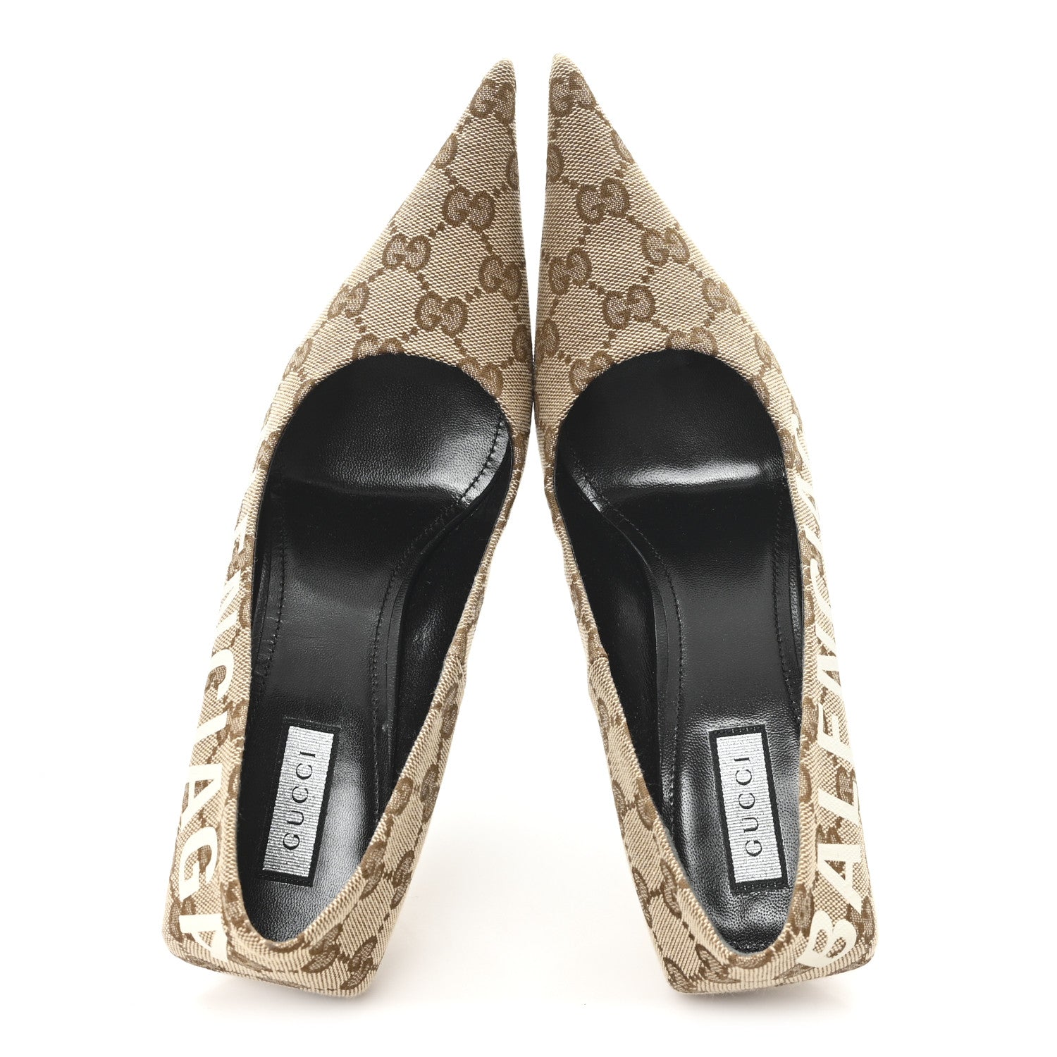 Balenciaga X GUCCI GG Monogram Square Knife 80mm Pumps 36.5 Beige Ebony 2 of 10