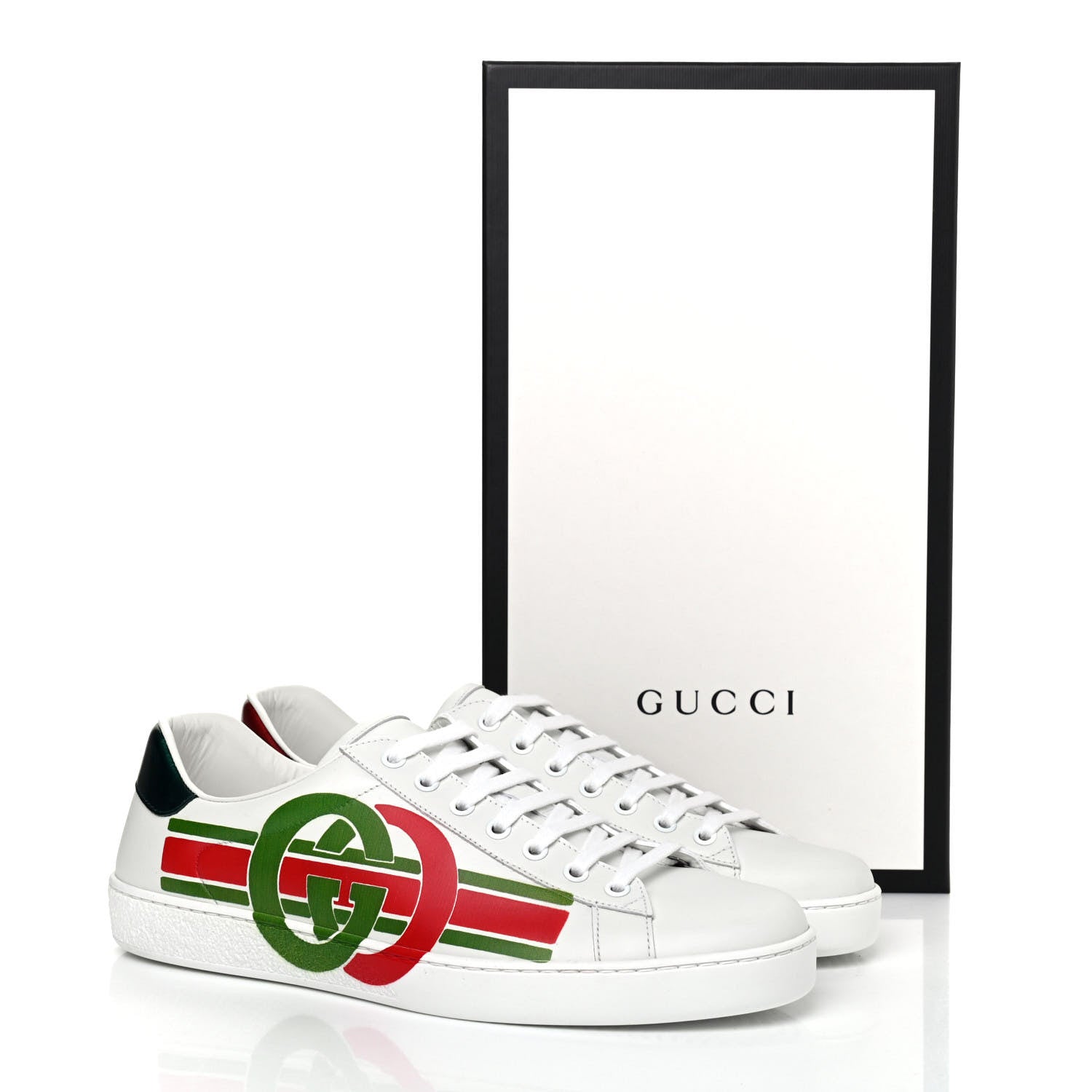 Gucci Calfskin Interlocking G Mens New Ace Sneakers 9 White Red Flame Green 8 of 8