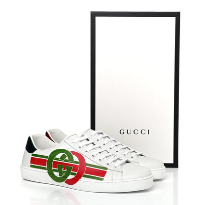 Gucci Calfskin Interlocking G Mens New Ace Sneakers 9 White Red Flame Green 8 of 8