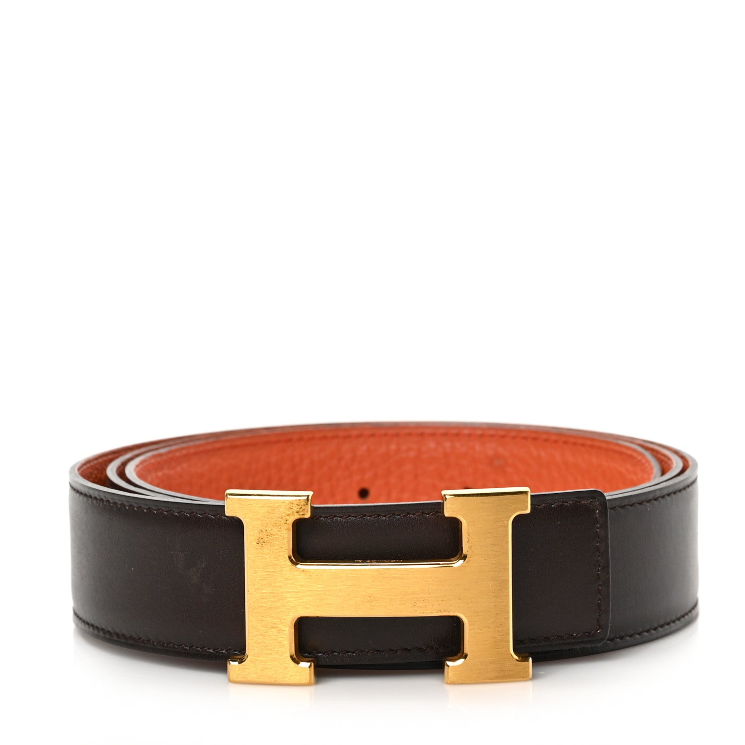 Hermes Box Togo 32mm H Belt 100 40 Chocolate Orange 1 of 6