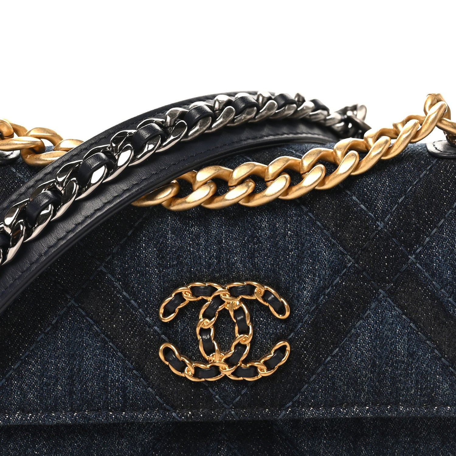 Chanel Denim Quilted Chanel 19 Flap Phone Holder With Chain Blue 7 of 10