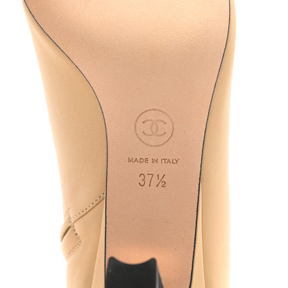 Chanel Lambskin Grosgrain Cap Toe Short Ankle Boots 37.5 Beige Black 6 of 9