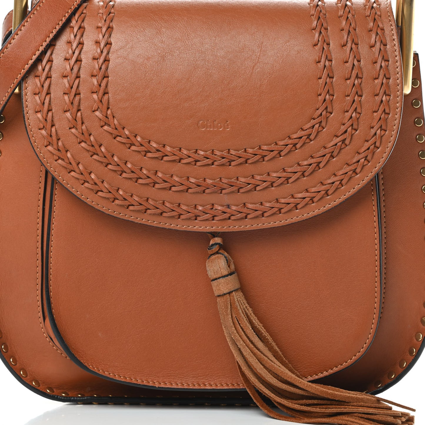 Calfskin Braided Medium Hudson Shoulder Bag Caramel