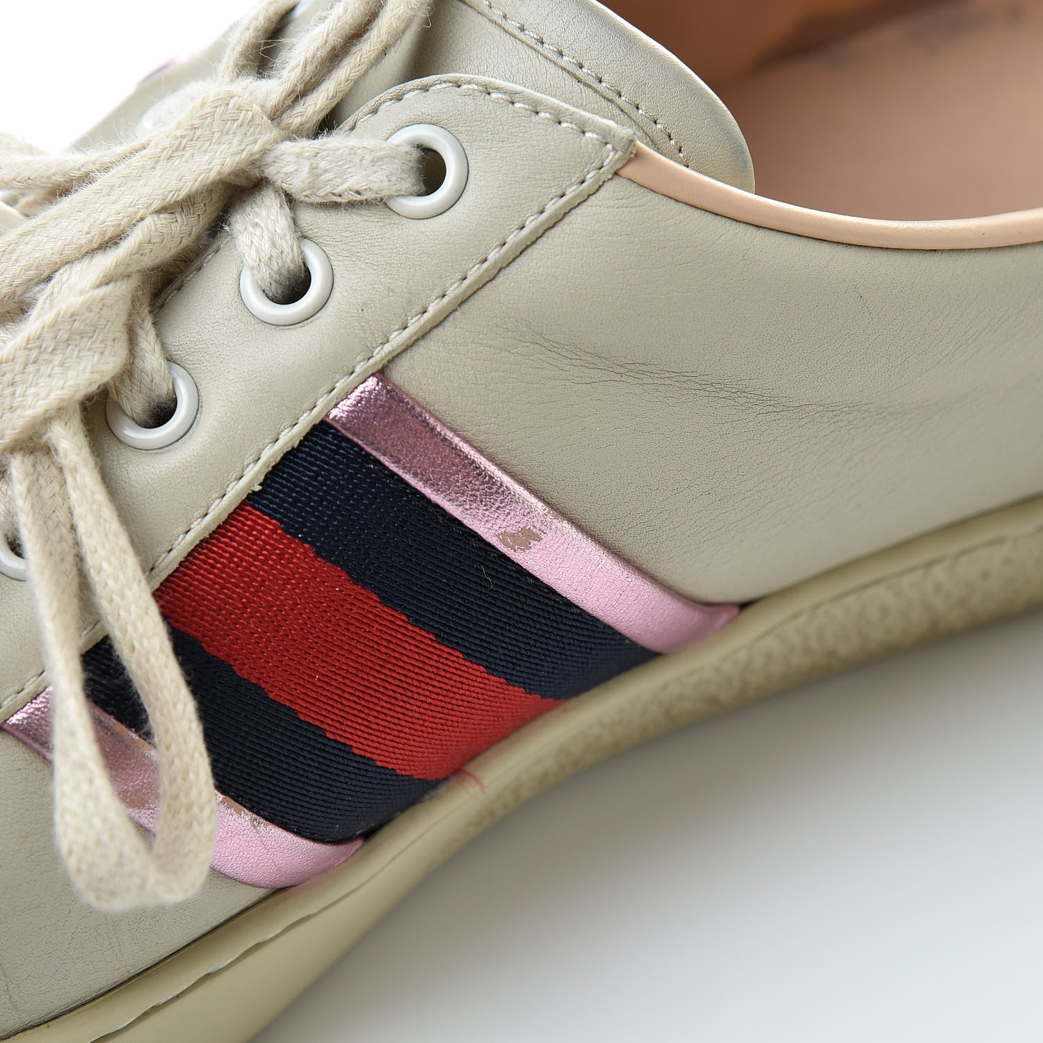 Gucci Calfskin Ayers Web Flames Embroidered Mens Ace Sneakers 10 Off White 22 of 23