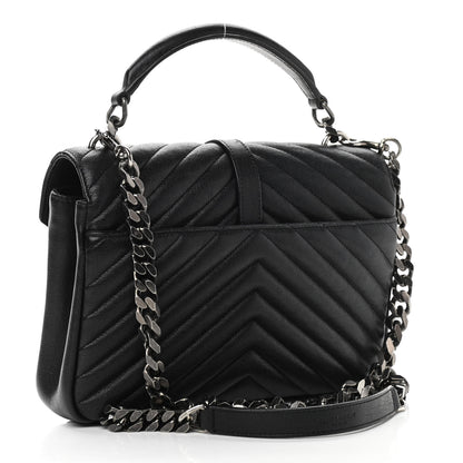 Saint Laurent Sheepskin Matelasse Chevron Monogram Medium College Bag Black 3 of 11