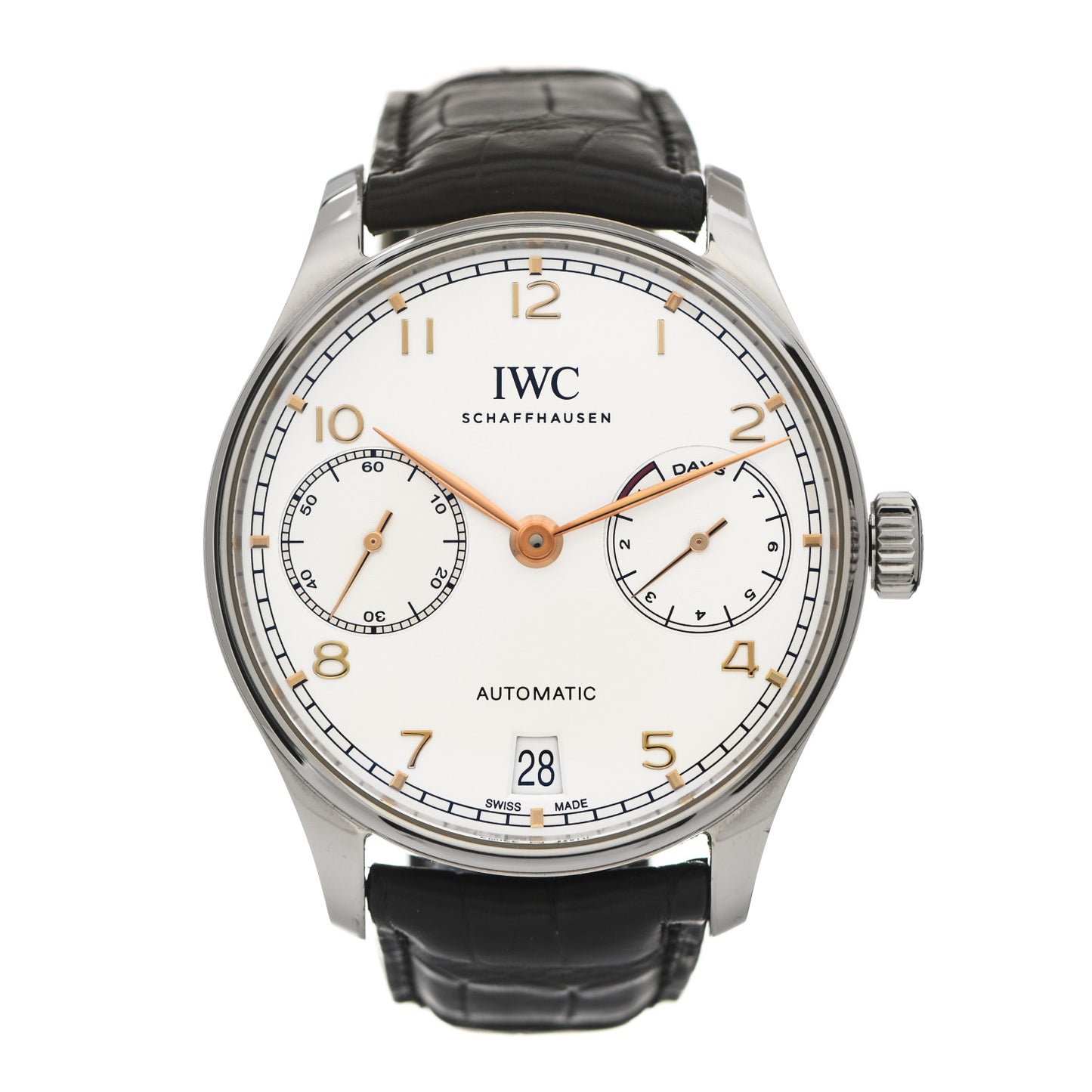 Stainless Steel Alligator 42mm Portugieser 7 Days Chronograph Automatic Watch IW500704