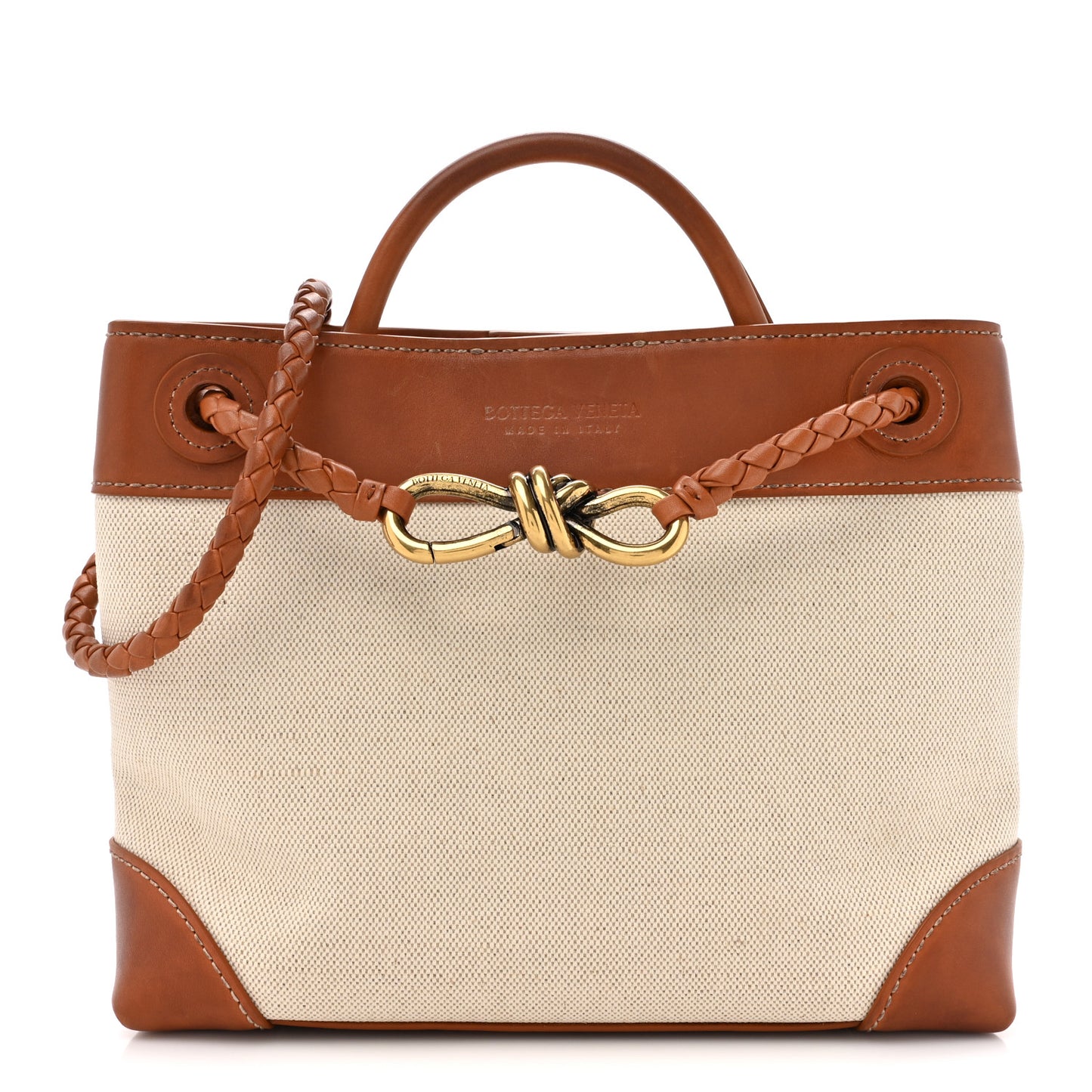 Washed Canvas Calfskin Small Andiamo Shoulder Bag Natural Light Wood