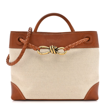 Bottega Veneta Washed Canvas Calfskin Small Andiamo Shoulder Bag Natural Light Wood 1 of 17