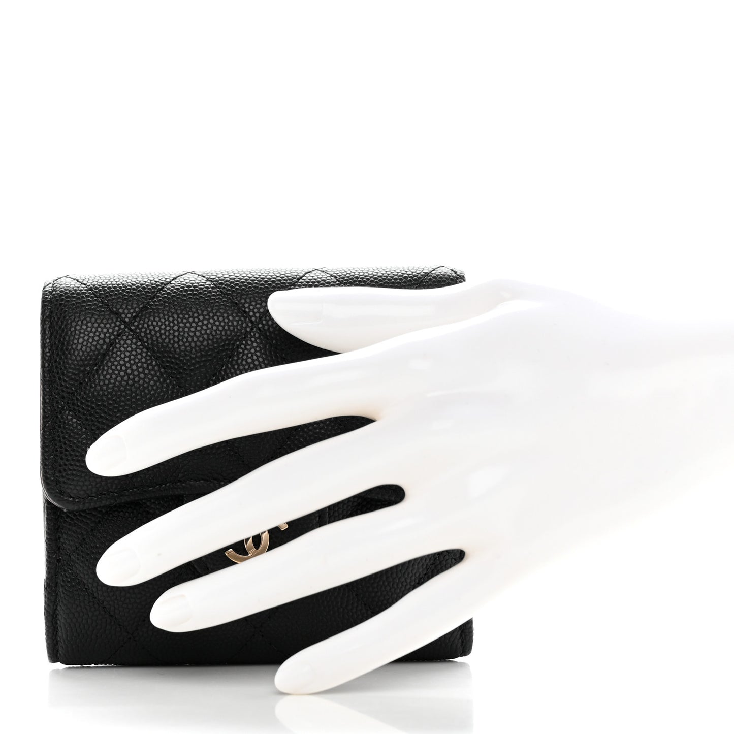 Caviar Quilted Compact Flap Wallet Black