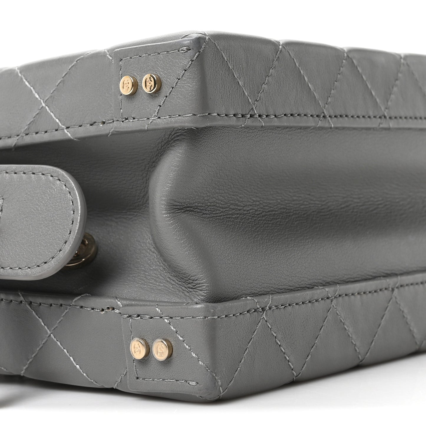 Calfskin Quilted Studded Square Vanity Case Grey