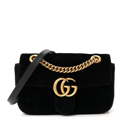 Gucci Velvet Matelasse Mini GG Marmont Shoulder Bag Black 1 of 10