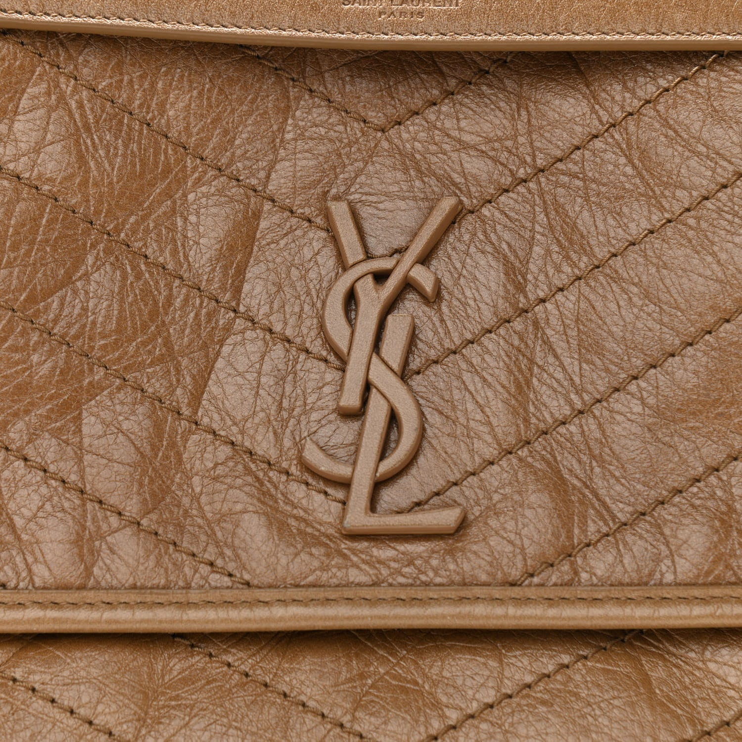 Saint Laurent Crinkled Calfskin Matelasse Monogram Medium Niki Chain Satchel Natural Tan 8 of 10