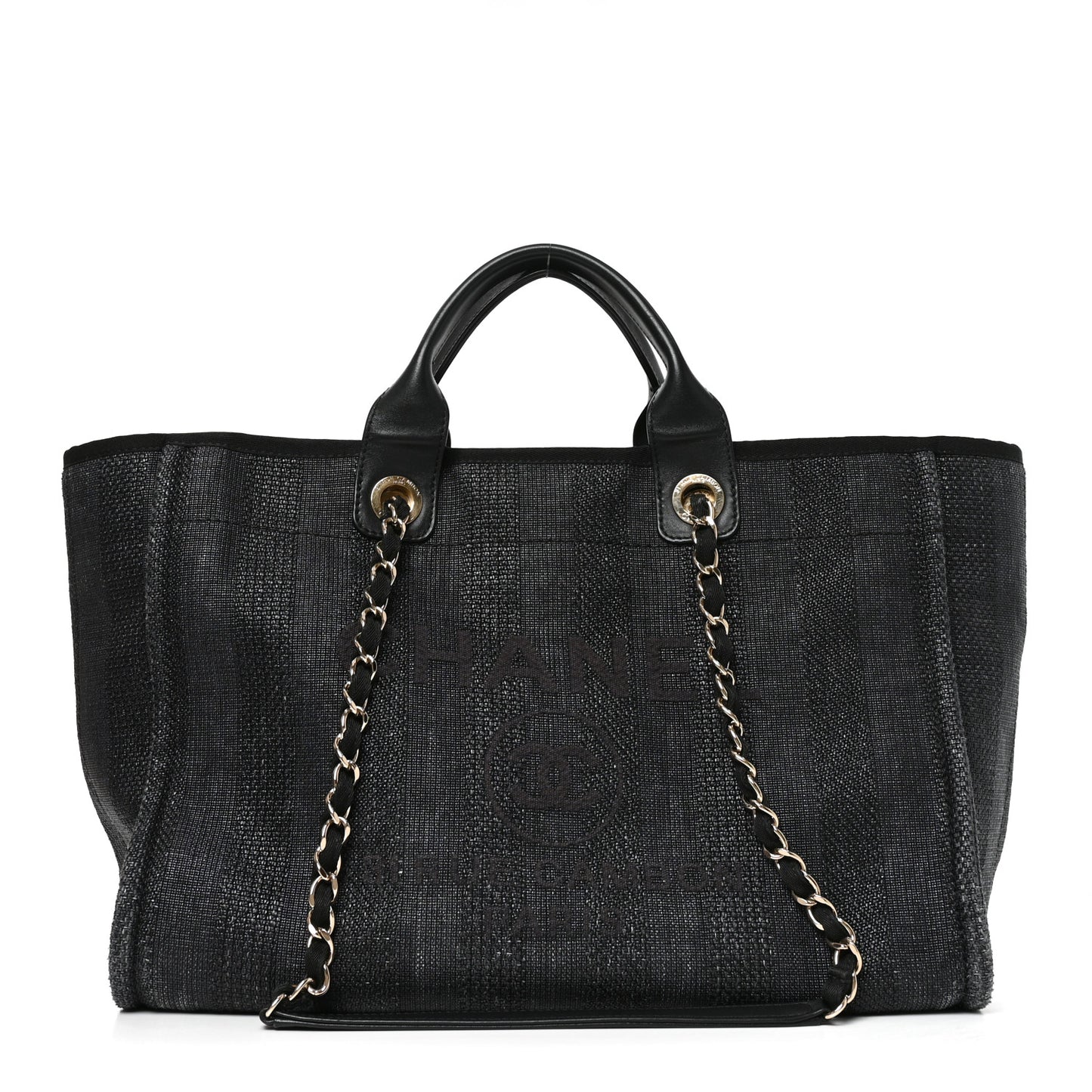 Mixed Fibers Calfskin Striped Medium Deauville Tote Black