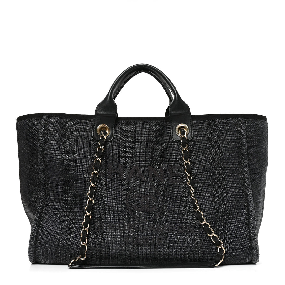 Chanel Mixed Fibers Calfskin Striped Medium Deauville Tote Black 1 of 10