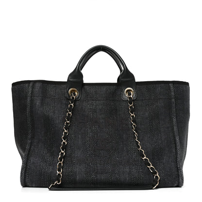 Chanel Mixed Fibers Calfskin Striped Medium Deauville Tote Black 1 of 10