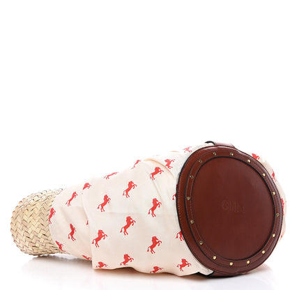 Chloe Smooth Calfskin Raffia Little Horses Medium Panier Basket White Red 4 of 8