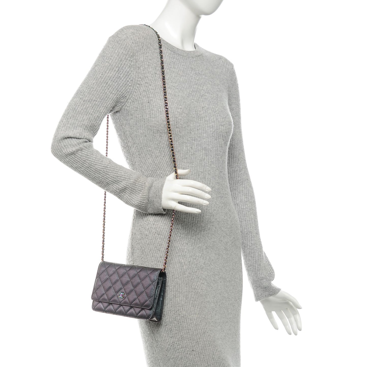Iridescent Goatskin Quilted Wallet On Chain WOC Purple