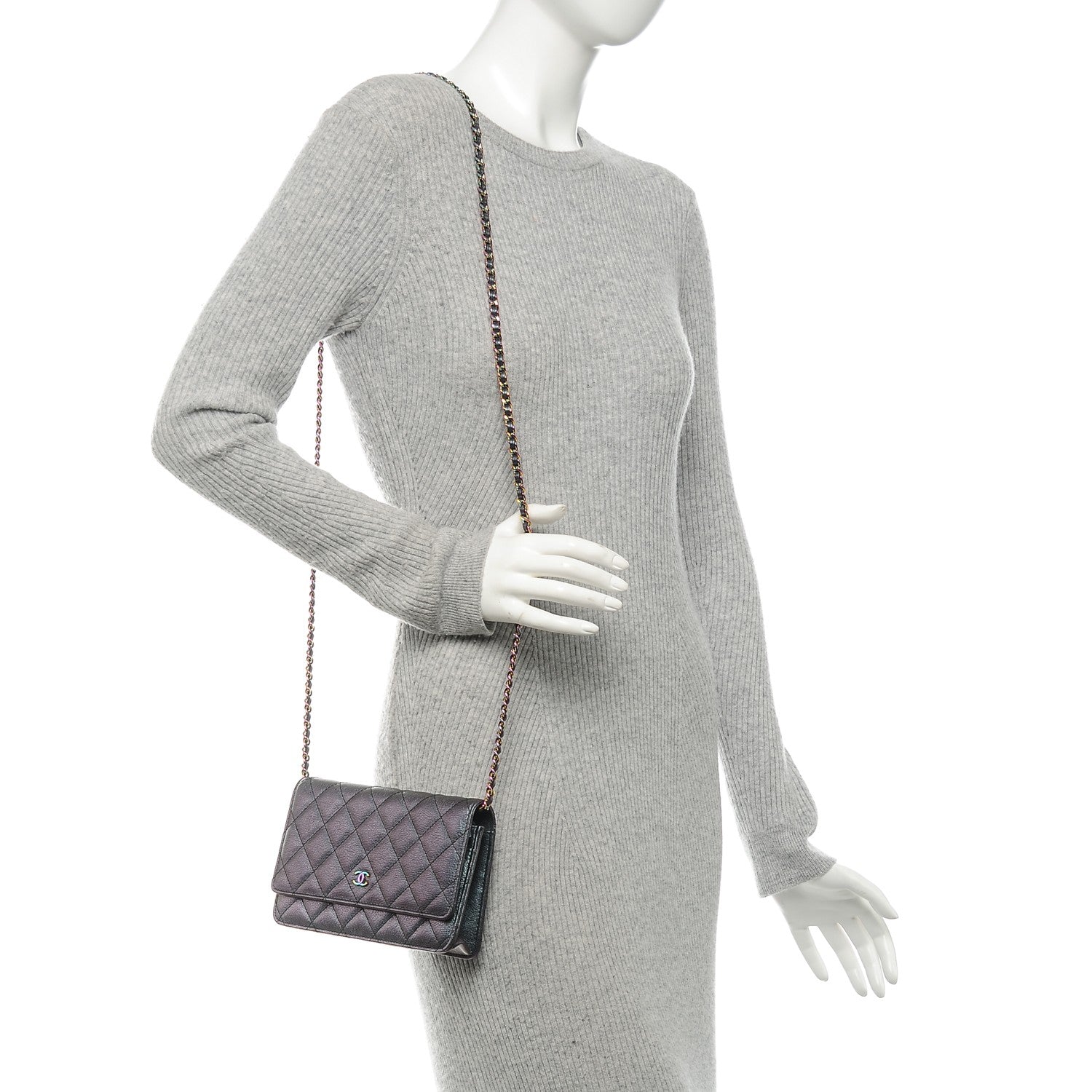 Chanel Iridescent Goatskin Quilted Wallet On Chain WOC Purple 2 of 8