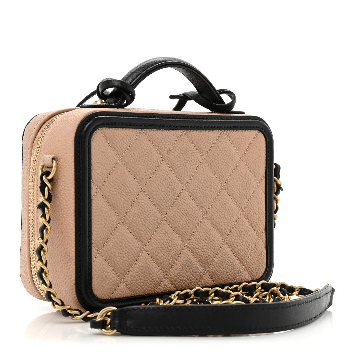 Chanel Caviar Quilted Small CC Filigree Vanity Case Beige Black 3 of 14