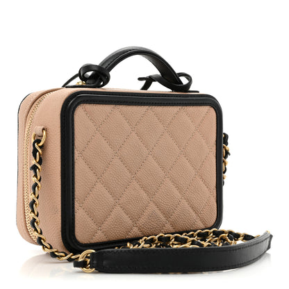 Chanel Caviar Quilted Small CC Filigree Vanity Case Beige Black 3 of 14